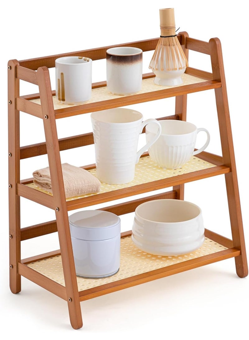 KITCHENOO Kitcheno Narrow Tabletop Cup Holder, Tea & Coffee Station Organizer, Bamboo Matcha Holder, Cup Display Rack, Spice Storage Rack for Kitchen Cabinet, 3 Tiers - Image 1