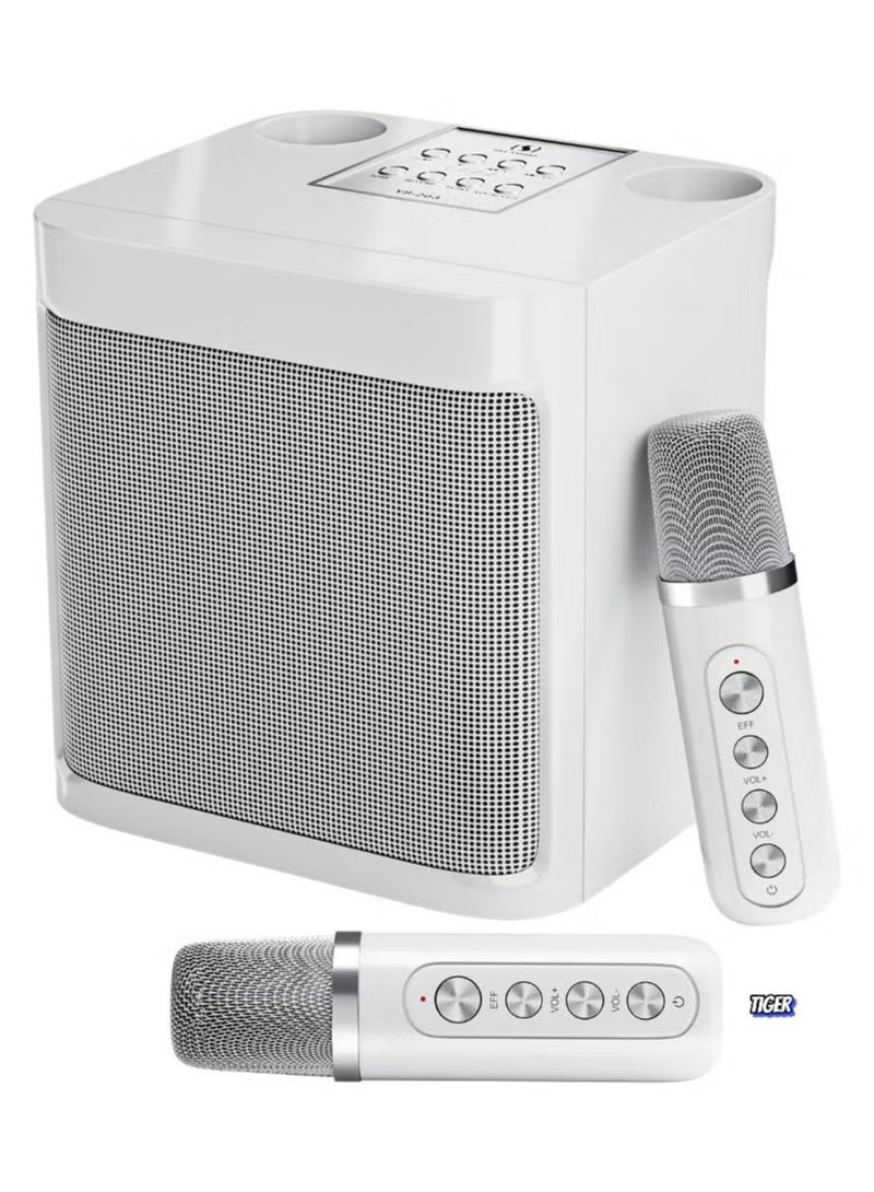 TIGER Karaoke Machine for Gift (White) | Portable Bluetooth Karaoke Speaker with 2 Wireless Microphones | Echo & Vocal Cut Features | Perfect for Parties, Family Karaoke, and Celebrations - Image 1