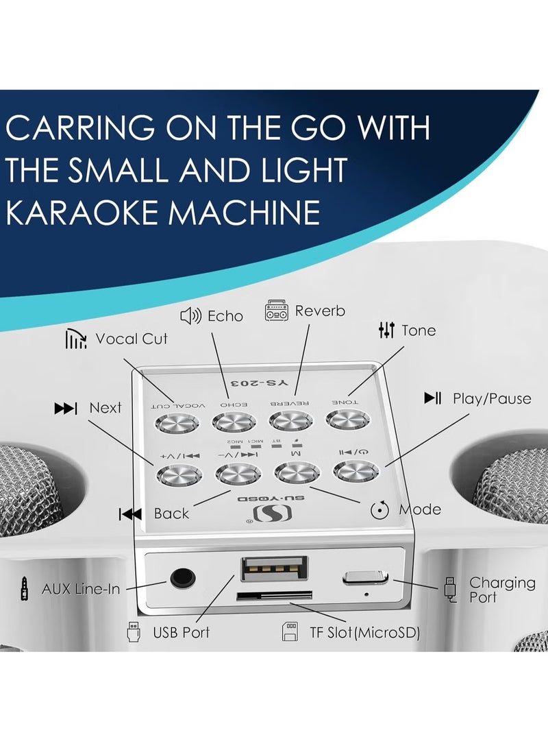 TIGER Karaoke Machine for Gift (White) | Portable Bluetooth Karaoke Speaker with 2 Wireless Microphones | Echo & Vocal Cut Features | Perfect for Parties, Family Karaoke, and Celebrations - Image 3