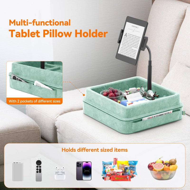 KDD Tablet Pillow Holder - 360Â°Adjustable iPad Pillow Stand for Lap, Bed and Desk - Gooseneck Tablet Soft Pad Dock with Storage Tray and Pocket Compatible with iPad Pro 12.9, Air Mini, Phone,(Green) - Image 3