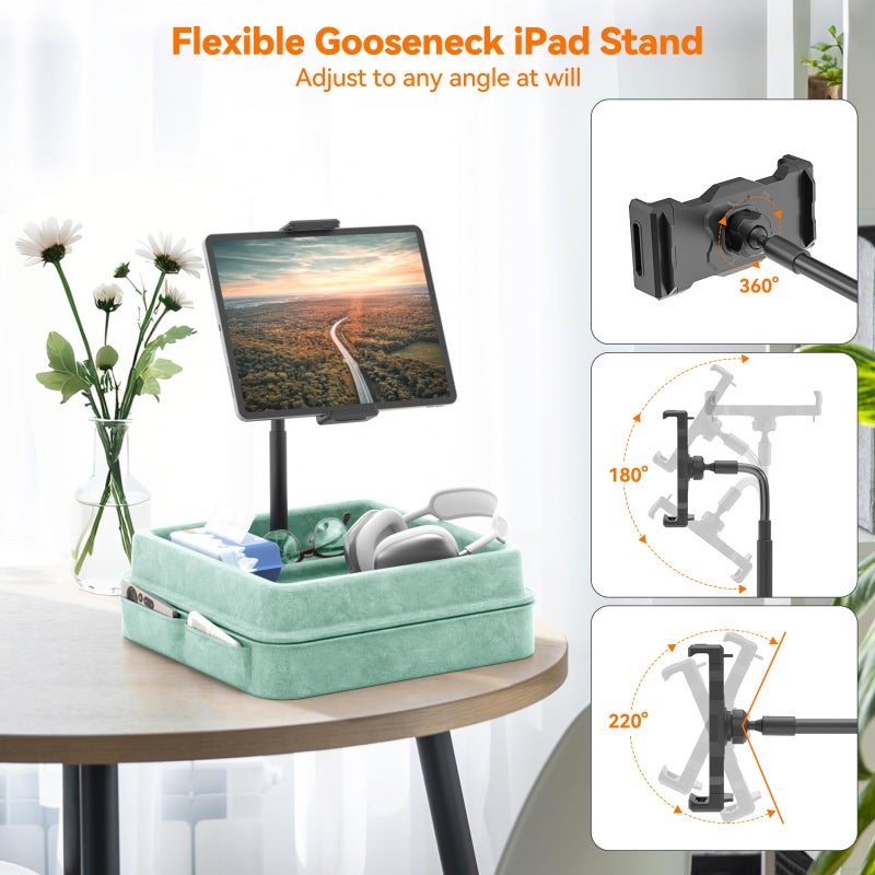 KDD Tablet Pillow Holder - 360Â°Adjustable iPad Pillow Stand for Lap, Bed and Desk - Gooseneck Tablet Soft Pad Dock with Storage Tray and Pocket Compatible with iPad Pro 12.9, Air Mini, Phone,(Green) - Image 4