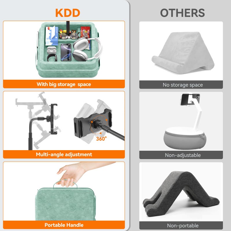 KDD Tablet Pillow Holder - 360Â°Adjustable iPad Pillow Stand for Lap, Bed and Desk - Gooseneck Tablet Soft Pad Dock with Storage Tray and Pocket Compatible with iPad Pro 12.9, Air Mini, Phone,(Green) - Image 5