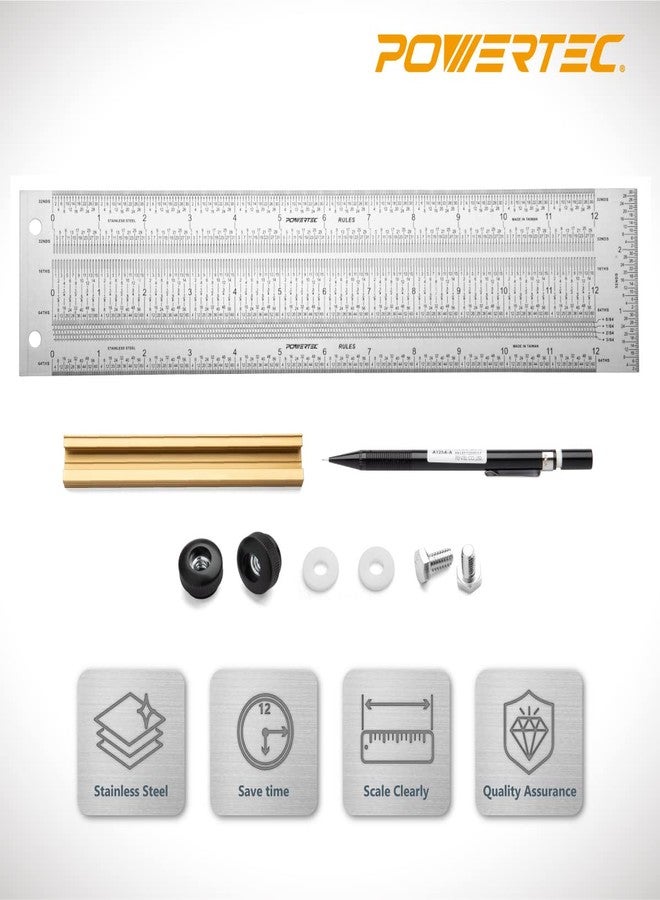 باورتيك مربع تحديد دقيق على شكل حرف T من باورتيك، مقاس 12 بوصة، مع مسطرة على شكل حرف T وقلم رصاص للقياس والنقش وتحديد ارتفاع القطع، وأدوات تحديد للأعمال الخشبية والحرفية من الفولاذ المقاوم للصدأ، مناسبة لآلة الحفر، ومنشار الطاولة 80028 - Image 2