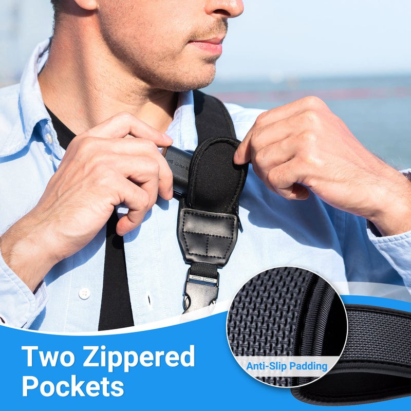 JJC DSLR Camera Neck Strap, Soft Neoprene Shoulder Belt for Canon EOS R5 R6 5D Mark IV 6D Mark II SL3 SL2 T8i T7 T7i 90D 80D Nikon D6 D5 DF D850 D810 D780 D7500 D5600 D3500 with Zipped Pockets - Image 3