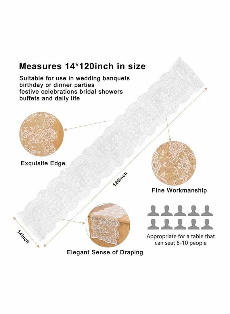 1 Pack Lace Table Runner White Vintage Lace Fabric Table Runner for Wedding Reception Table Overlay Floral Lace Rose Embroidered Table Runner Classy for Rustic Boho Bridal Decor (36*300 cm) - Image 2