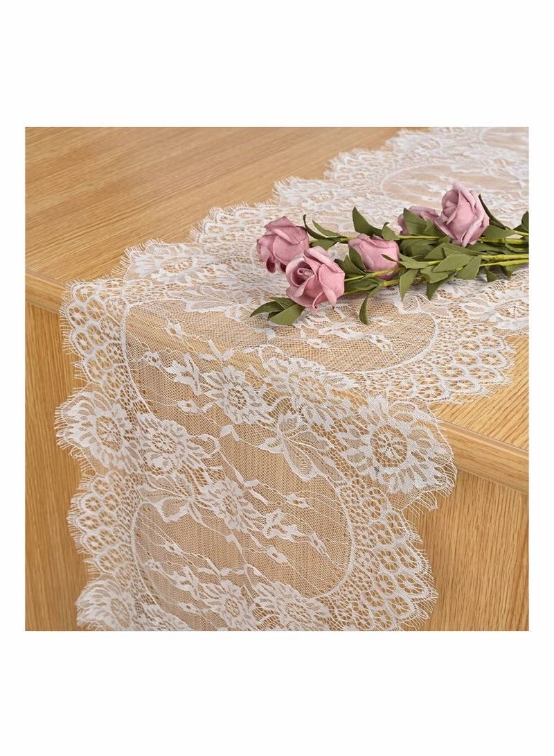 1 Pack Lace Table Runner White Vintage Lace Fabric Table Runner for Wedding Reception Table Overlay Floral Lace Rose Embroidered Table Runner Classy for Rustic Boho Bridal Decor (36*300 cm) - Image 1