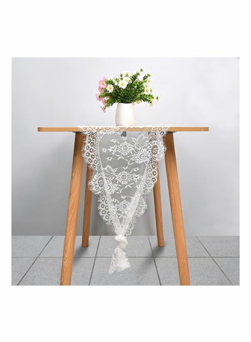 1 Pack Lace Table Runner White Vintage Lace Fabric Table Runner for Wedding Reception Table Overlay Floral Lace Rose Embroidered Table Runner Classy for Rustic Boho Bridal Decor (36*300 cm) - Image 5