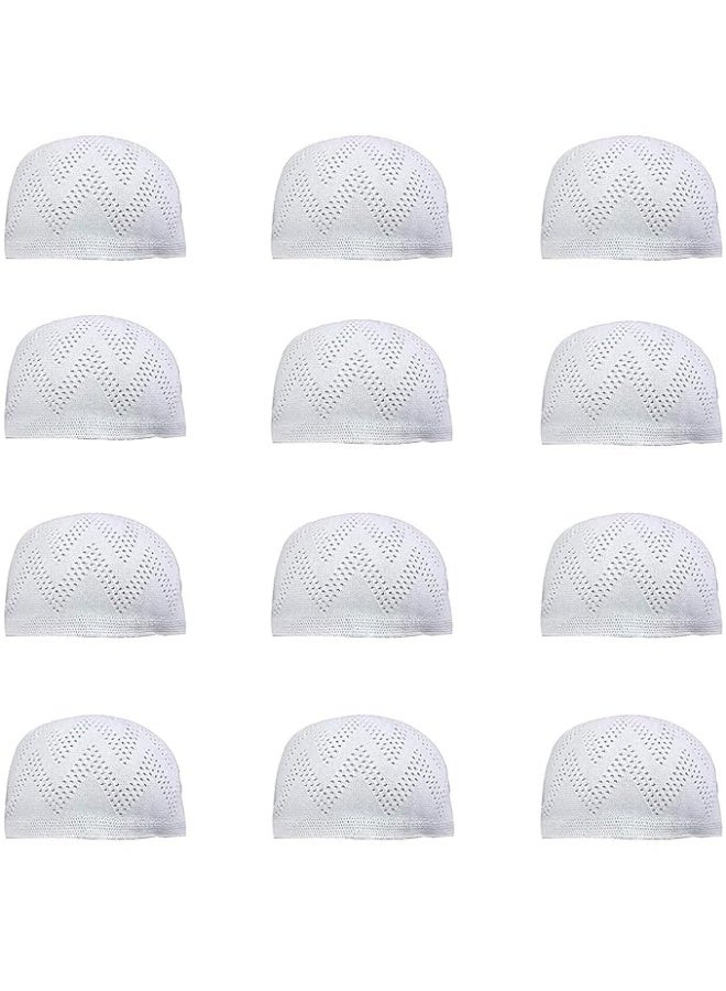 شاهين قبعة تركية قطنية للرجال، قبعة صلاة إسلامية، لون أبيض (12 قطعة) - Image 1