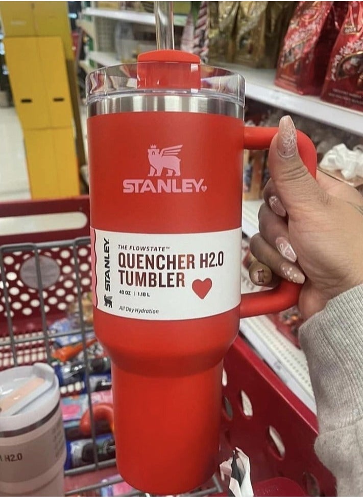 Stanley 40oz Stanley Quencher H20 Flowstate Stainless Steel Vacuum Insulated Tumbler with Lid and Straw for Water, Iced Tea or Coffee, Smoothie and More, Cream (Red) 