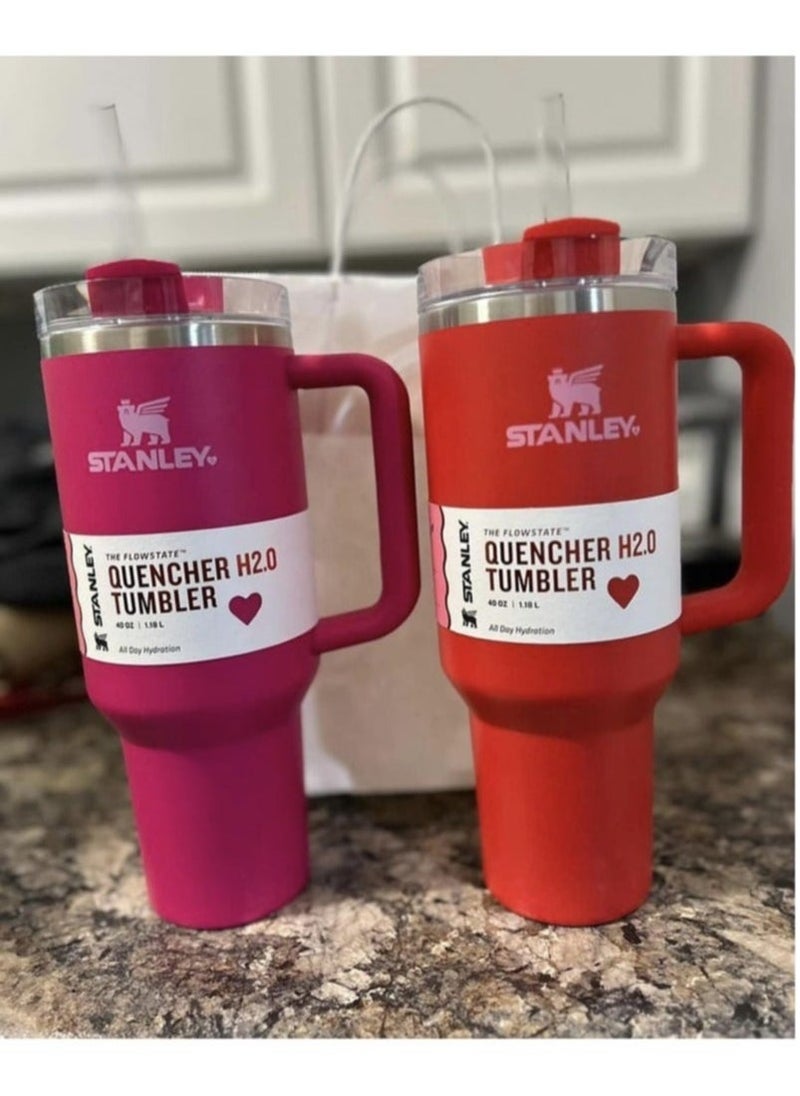 Stanley - 40oz Stanley Quencher H20 Flowstate Stainless Steel Vacuum Insulated Tumbler with Lid and Straw for Water, Iced Tea or Coffee, Smoothie and More, Cream (Red) - Image 1