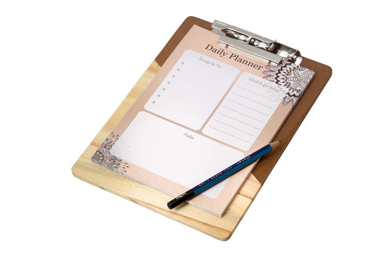 IVEI Wooden Clip Board with Daily Planner Sheets � Lightweight - Note Pad - Exam Board - Writing Pad - to-Do-List - Desk Organizer - Best Gift for Home, School, Office, etc Size � A5 - Orange - Image 3