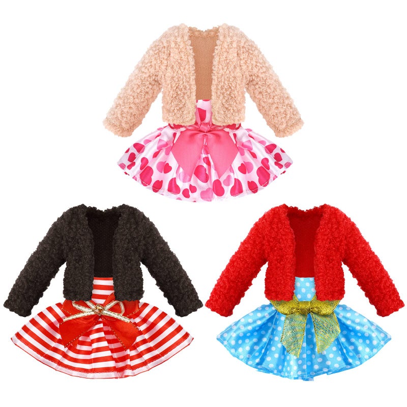 Threan 6 Pieces Christmas Doll Clothes Include 3 Pcs Skirt and 3 Pcs Coat Clothing for Christmas Doll Accessory Xmas Holiday Decorations - Image 3