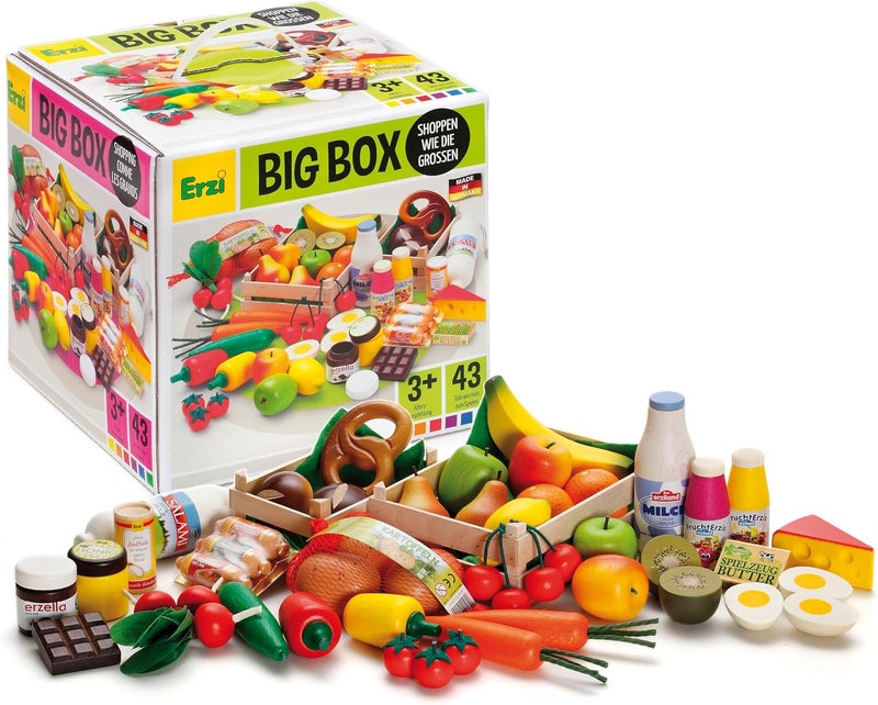 Erzi Big Box Wooden Shop Items - 43 Piece Assorted Grocery Set for Role Play