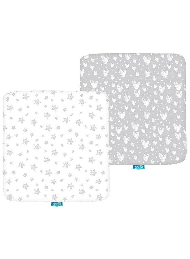 Biloban Square Playardplaypen Fitted Sheets Perfect For 36 X 36 Portable Playard 2 Pack 100% Jersey Knit Cotton Fitted Sheets Grey Stripes And Hearts Print For Baby Boy And Baby Girl - Image 1
