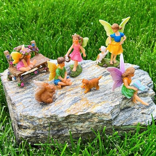 Mood Lab Fairy Garden Figurines with Animals - Miniature Decorative Statues & Accessories Set (8 pcs) - Outdoor & Indoor Garden Decor - Image 2
