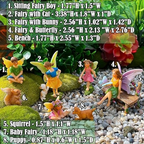 Mood Lab Fairy Garden Figurines with Animals - Miniature Decorative Statues & Accessories Set (8 pcs) - Outdoor & Indoor Garden Decor - Image 3