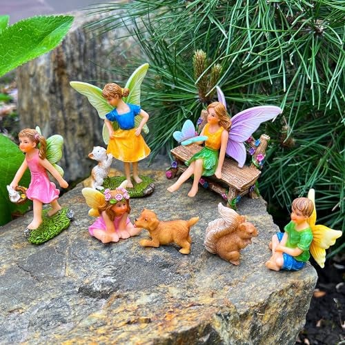 Mood Lab Fairy Garden Figurines with Animals - Miniature Decorative Statues & Accessories Set (8 pcs) - Outdoor & Indoor Garden Decor - Image 4