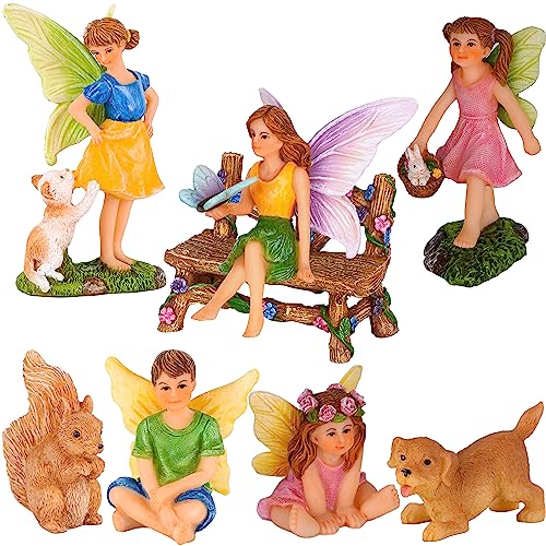 Mood Lab Fairy Garden Figurines with Animals - Miniature Decorative Statues & Accessories Set (8 pcs) - Outdoor & Indoor Garden Decor - Image 1