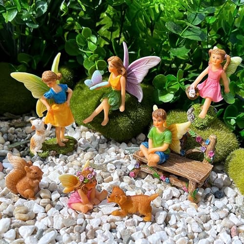 Mood Lab Fairy Garden Figurines with Animals - Miniature Decorative Statues & Accessories Set (8 pcs) - Outdoor & Indoor Garden Decor - Image 5