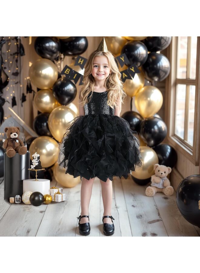 LAMAY Tutu Dress for Girls Sparkly Sequin Tulle Princess Birthday Party Prom Outfit Toddler Girls Sneaker Ball Gown Dress (Black, 125) - Image 5