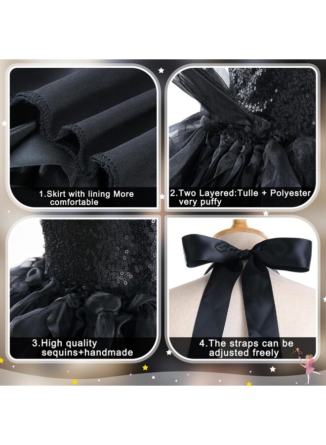 LAMAY Tutu Dress for Girls Sparkly Sequin Tulle Princess Birthday Party Prom Outfit Toddler Girls Sneaker Ball Gown Dress (Black, 125) - Image 3