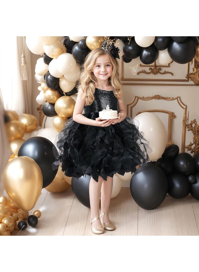 LAMAY Tutu Dress for Girls Sparkly Sequin Tulle Princess Birthday Party Prom Outfit Toddler Girls Sneaker Ball Gown Dress (Black, 125) - Image 4