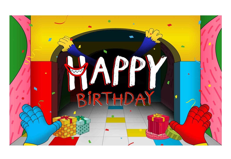 Allenjoy Video Game Happy Birthday Backdrop Colorful Cartoon Children Party Banner Decorations Supplies Photography Background Cake Table Decor Supply Photo Booth Studio Prop - Image 1