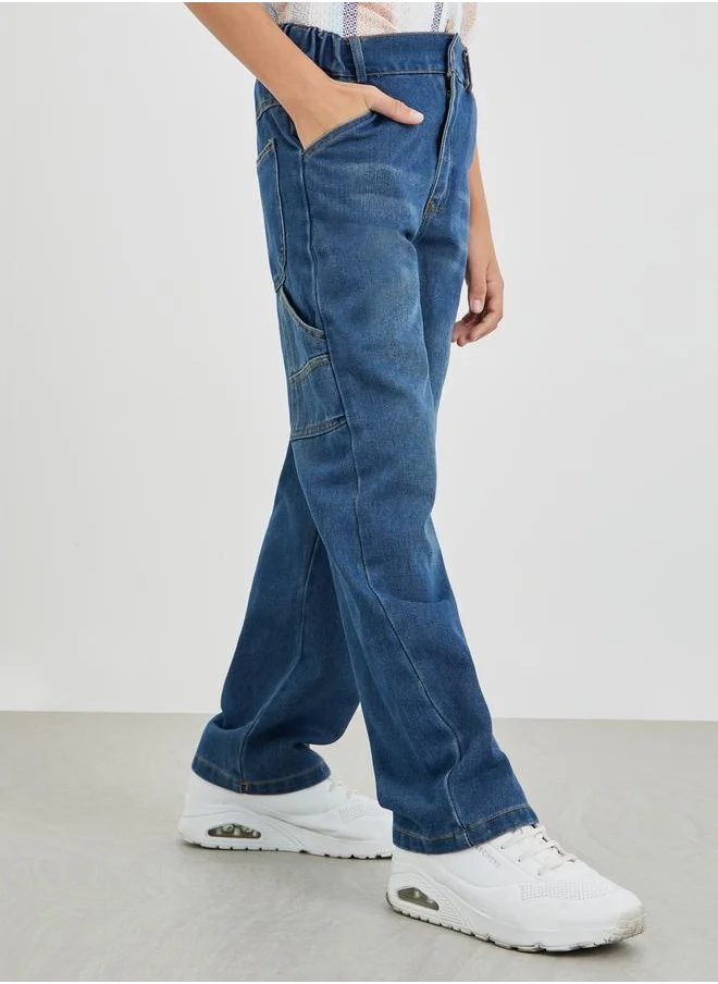 ستايلي Styli Boys Dark Blue Mid Rise Whiskered Jogger Fit Jeans