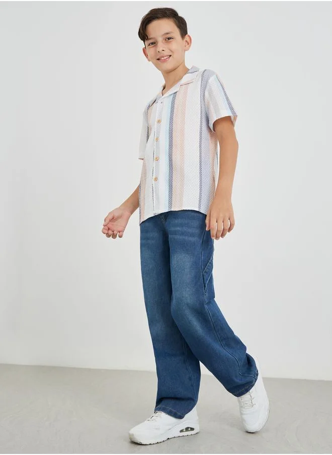 ستايلي Styli Boys Dark Blue Mid Rise Whiskered Jogger Fit Jeans