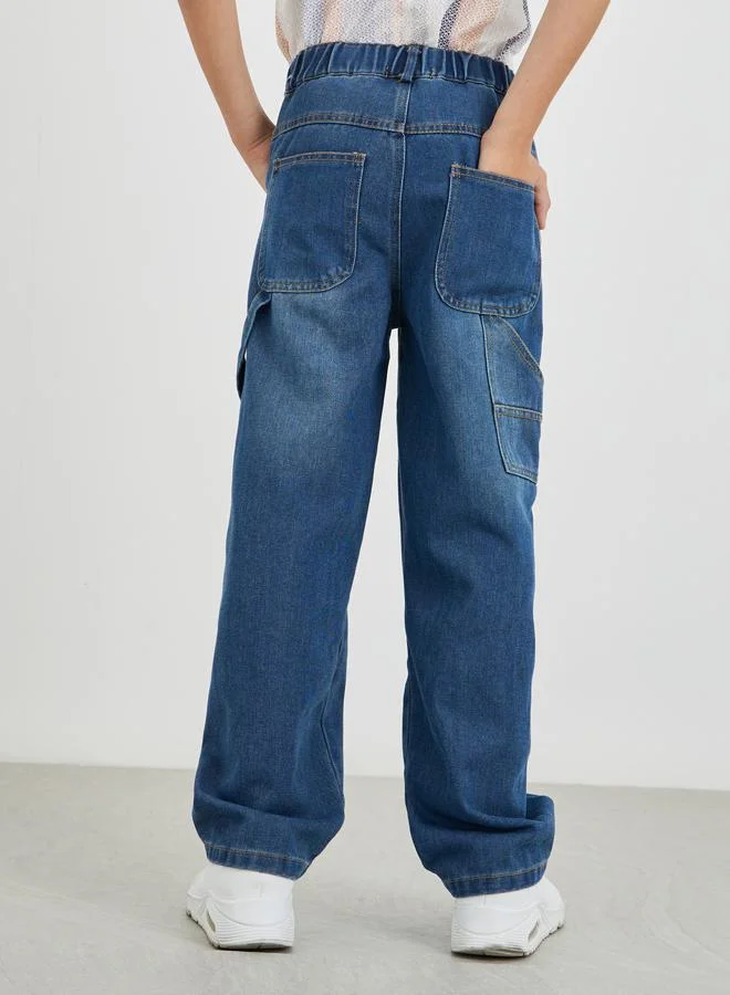 Styli Styli Boys Dark Blue Mid Rise Whiskered Jogger Fit Jeans