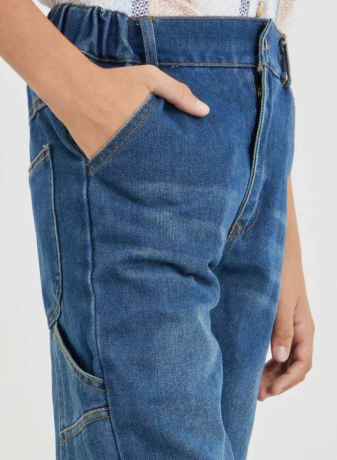 Styli Styli Boys Dark Blue Mid Rise Whiskered Jogger Fit Jeans