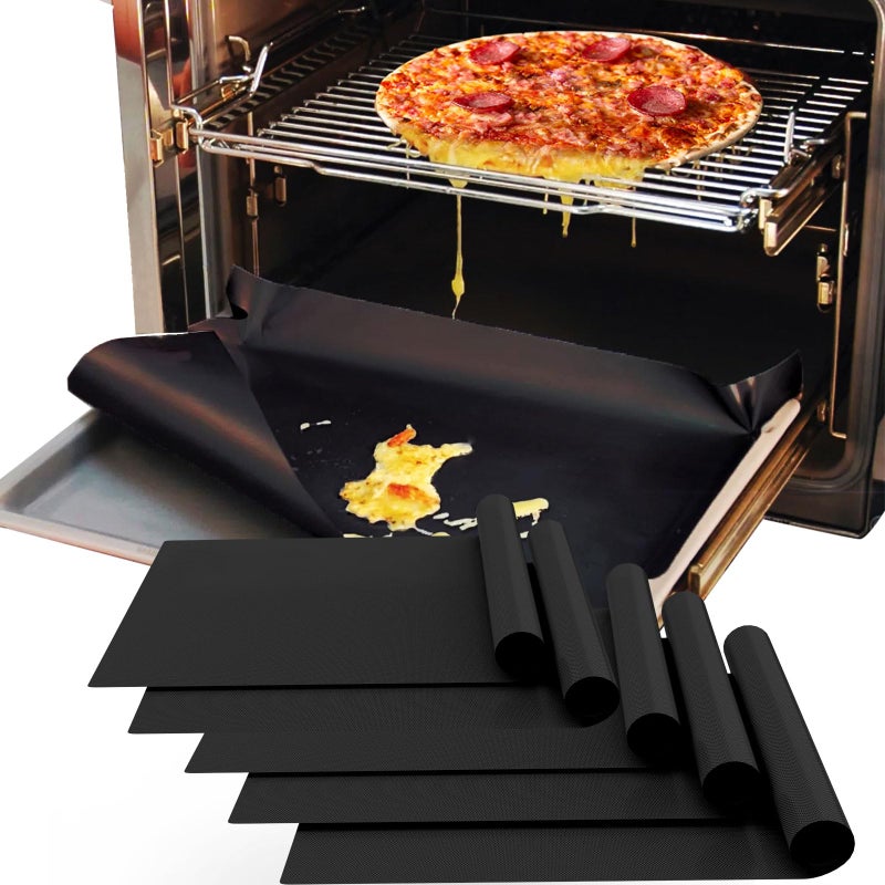 Oven Liners for Bottom of Oven 16x24 inch Thick Heavy Duty Non Stick Teflon Oven Mats BPA and PFOA Free Reusable Oven Liners for Bottom of Electric Oven 5 Pack
