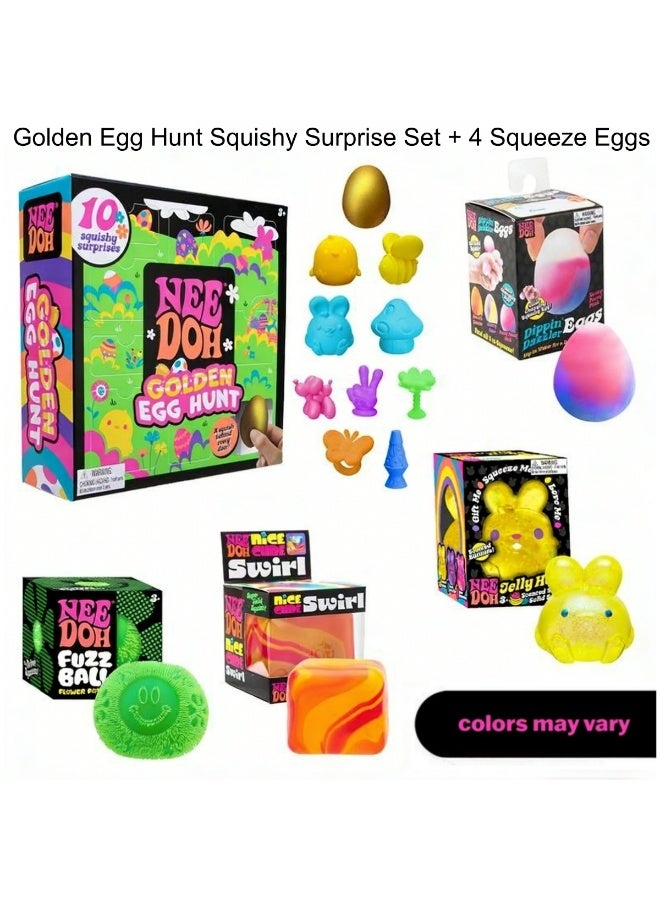 Golden Egg Hunt Squishy Surprise Set | 10-Pack Fidget Toys + 4 Squeeze Eggs (Colors May Vary) | Stress Relief Sensory Toys for Kids & Adults - Image 1