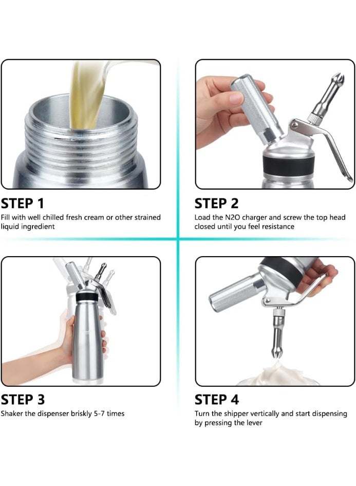 موزع كريمة مخفوقة، شاحن كريمة مخفوقة سعة 500 مل مع جسم ورأس من الألومنيوم القوي، صانعة كريمة مع 3 فوهات تزيين - Image 5