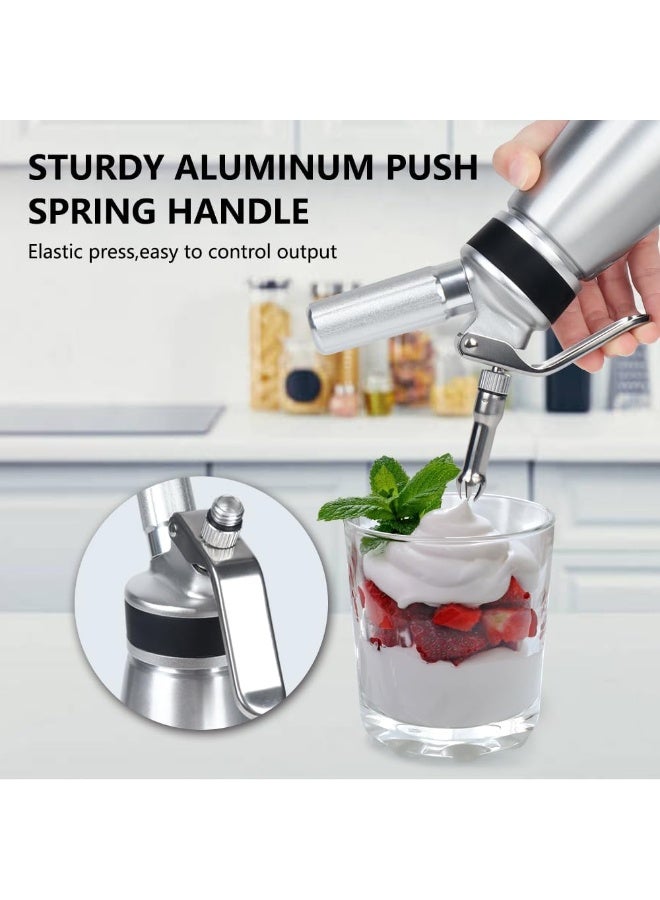 موزع كريمة مخفوقة، شاحن كريمة مخفوقة سعة 500 مل مع جسم ورأس من الألومنيوم القوي، صانعة كريمة مع 3 فوهات تزيين - Image 4