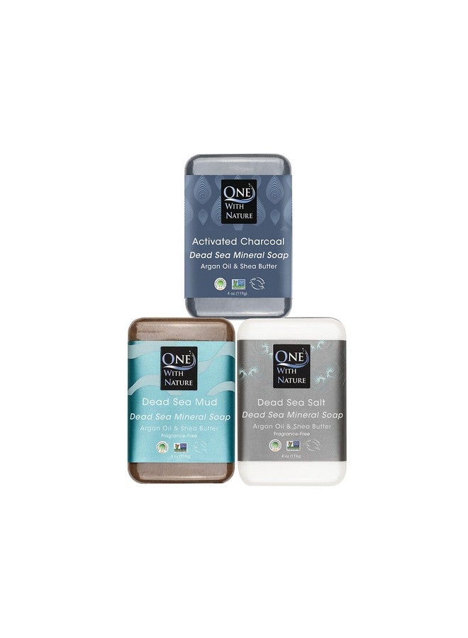 وان ويذ ناتشر صابون وان ويذ نيتشر 4 أونصة، مجموعة متنوعة من 3 قطع - صابون الطين والفحم النشط ومعادن البحر الميت مع زيت الأرغان وزبدة الشيا - يحتوي ملح البحر الميت على المغنيسيوم والكبريت و21 معدنًا أساسيًا - لعلاج حب الشباب والأكزيما - Image 1