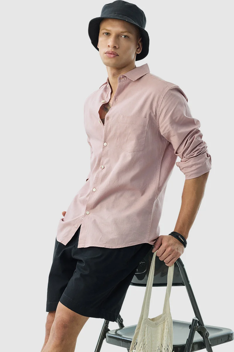 SNITCH Pastel Pink Slim Fit Linen Blend Shirt