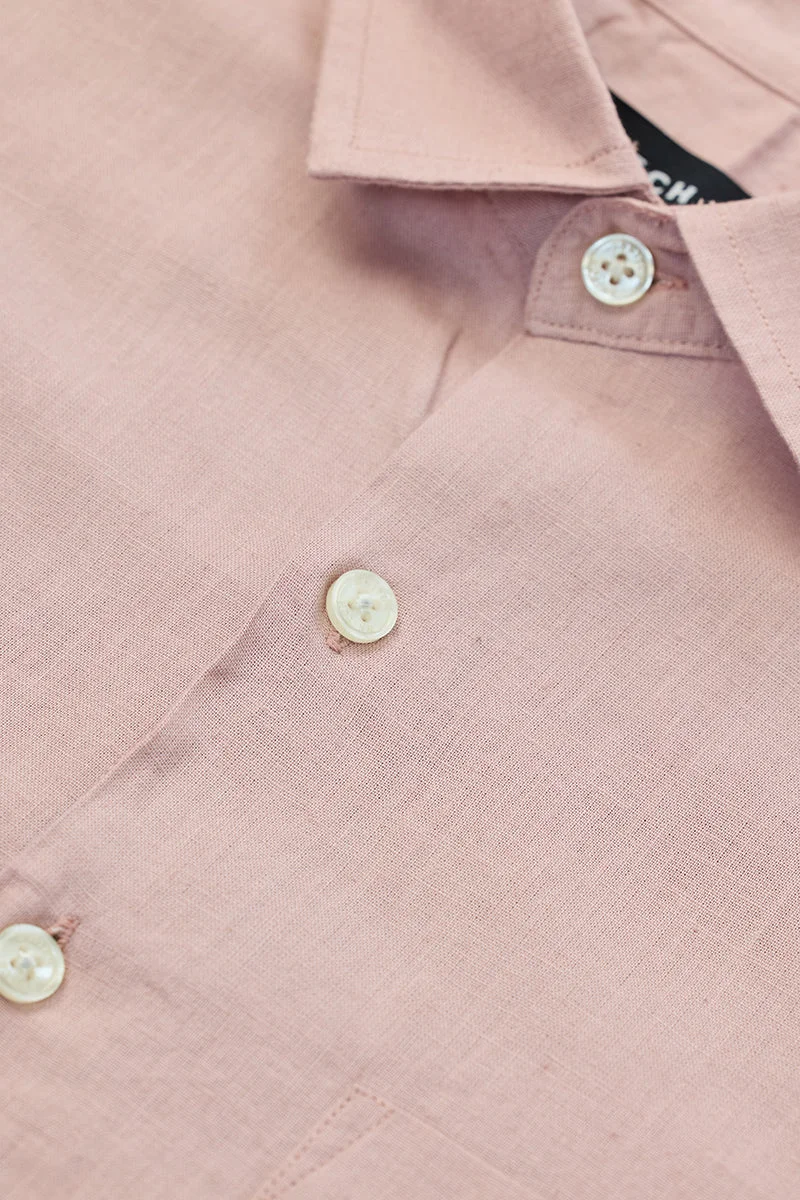 SNITCH Pastel Pink Slim Fit Linen Blend Shirt