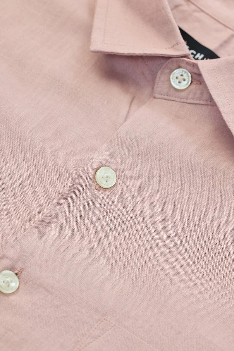 SNITCH Pastel Pink Slim Fit Linen Blend Shirt