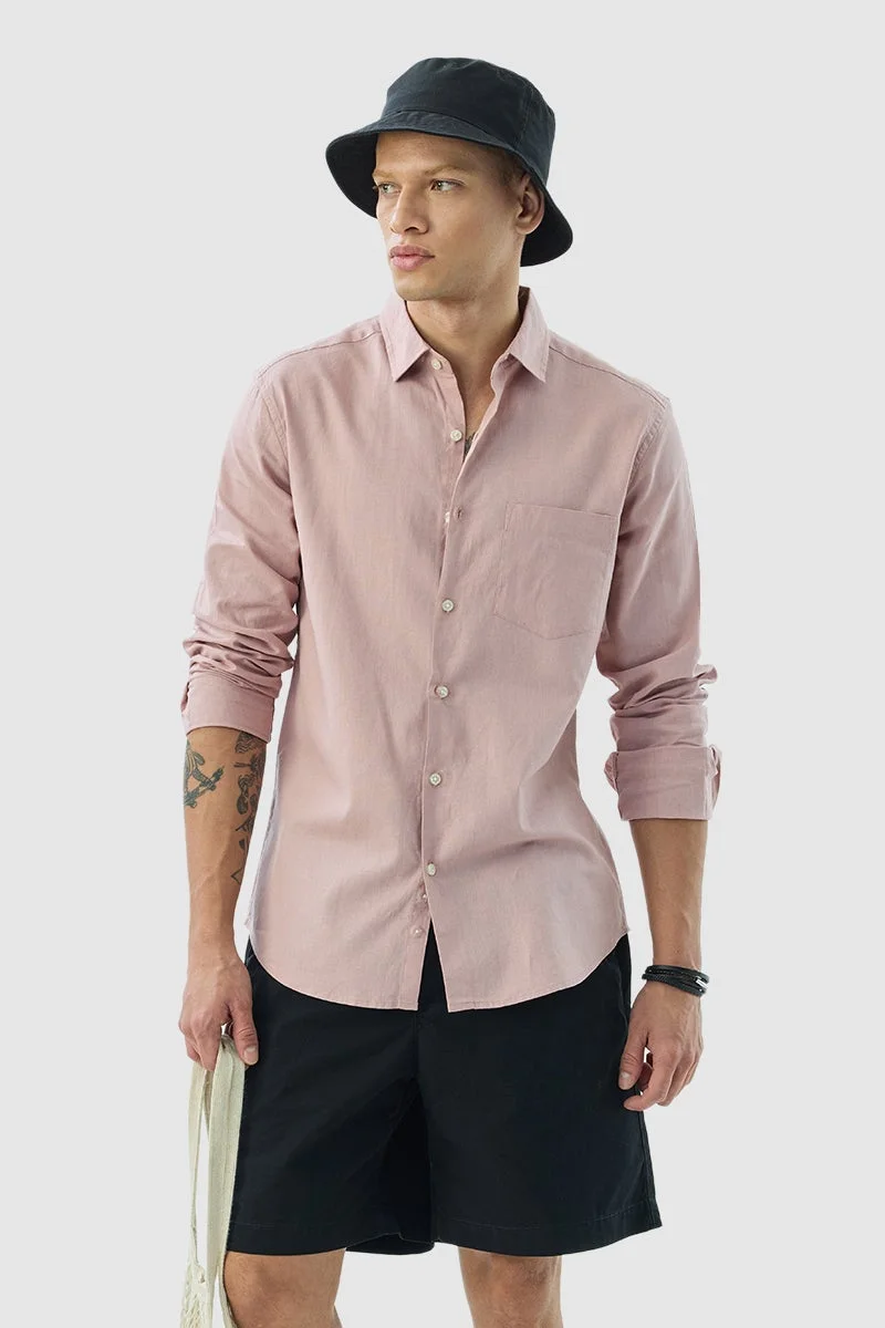 SNITCH Pastel Pink Slim Fit Linen Blend Shirt