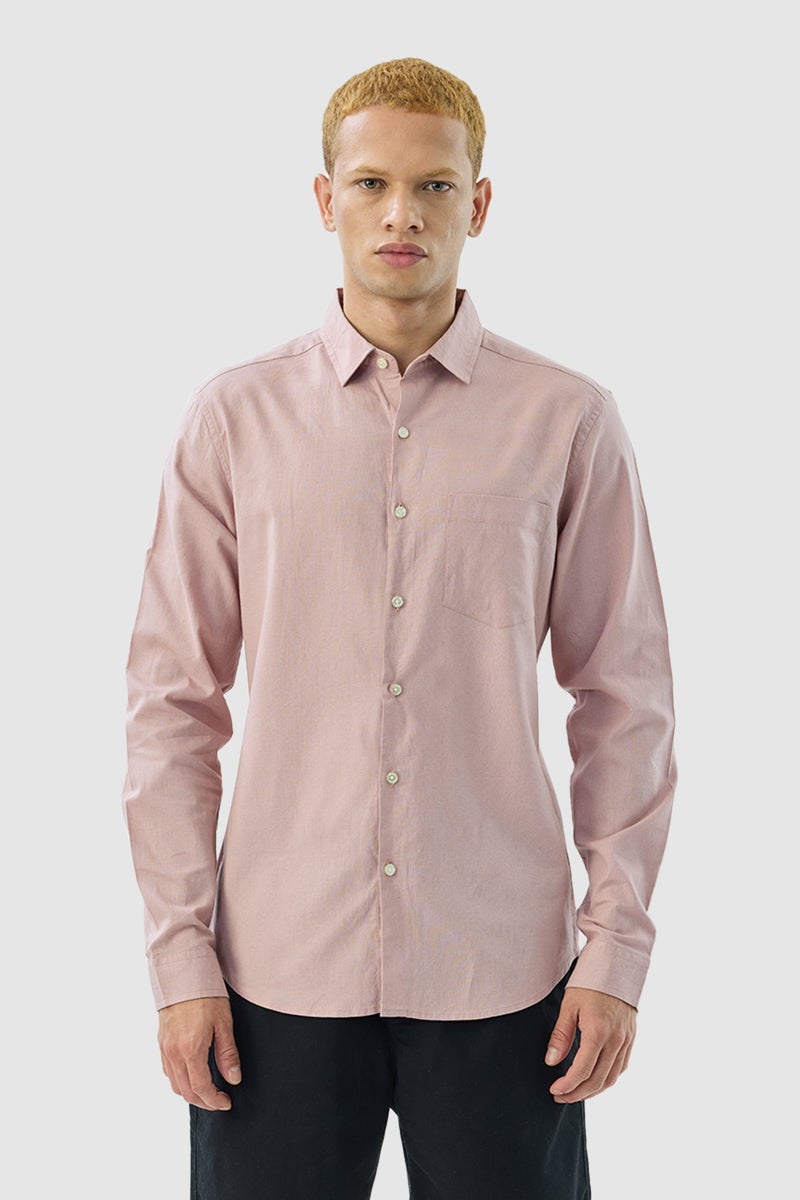SNITCH Pastel Pink Slim Fit Linen Blend Shirt - Image 5