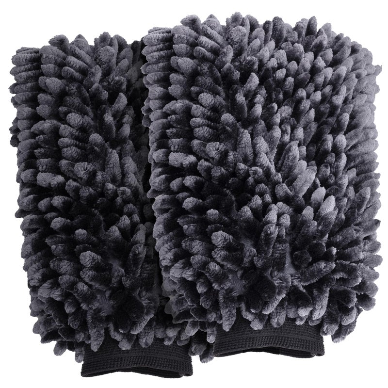 VIKING Car Wash Mitt Microfiber for Car Cleaning Premium Chenille Black 10 inch x 8 inch 2 Pack - Image 3