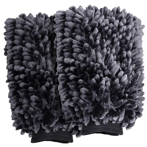 VIKING Car Wash Mitt Microfiber for Car Cleaning Premium Chenille Black 10 inch x 8 inch 2 Pack - Image 1
