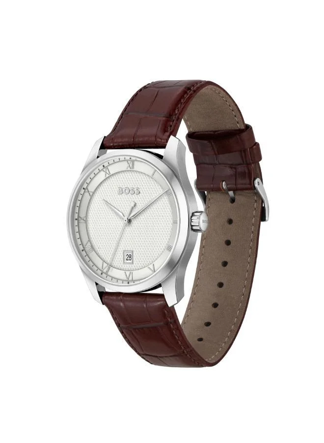 BOSS  Principle BOSS Three Hand Quartz Movement Watch for Men PRINCIPLE Collection with Brown Leather Strap - 1514114 for Men | Best Price UAE