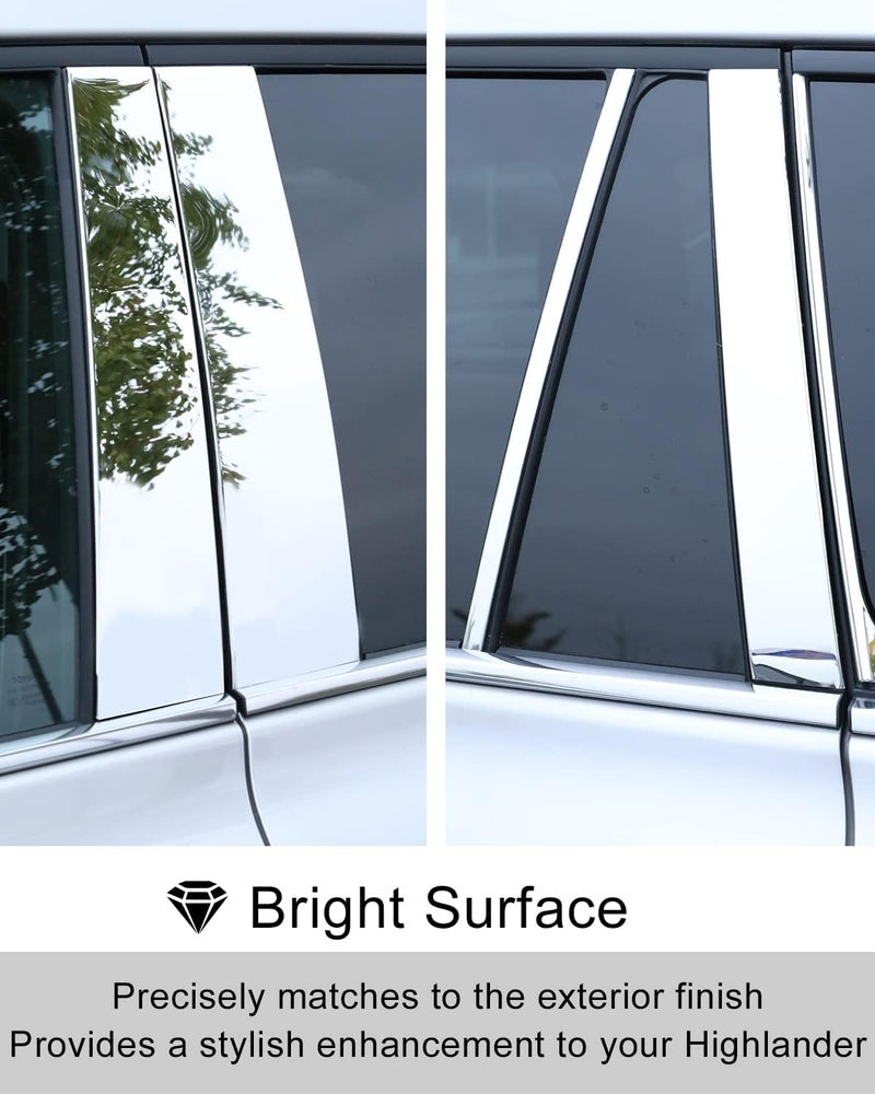 YAKANEY 10 PCS for Toyota Highlander 2023 2022 2021 2020 Window Pillar Post Trims Stainless Steel Cover, Chrome Exterior Sporty Decorative Strip Cover Molding - Image 4