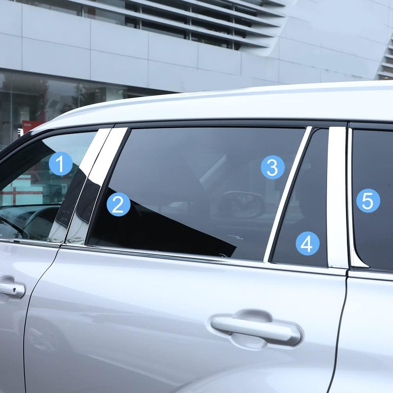 YAKANEY 10 PCS for Toyota Highlander 2023 2022 2021 2020 Window Pillar Post Trims Stainless Steel Cover, Chrome Exterior Sporty Decorative Strip Cover Molding - Image 3