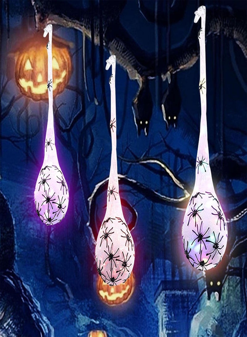 GGOOT 5 Pcs 3 Pcs Halloween Decoration - Led Glowing Spiders Eggs - Spider Hangings Egg Sacs For Yard Lawn Haunted House Party Supplies - Image 2