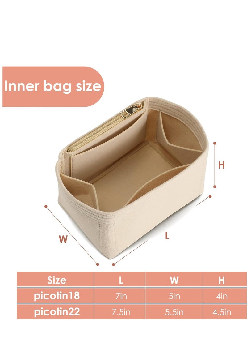 Skycare - Skycare Organizer Insert - Felt Handbag Dividers with Zippers, 6 Pockets Tote Bag Organizer Fits H Picotin 18 and Picotin 22. - Image 1