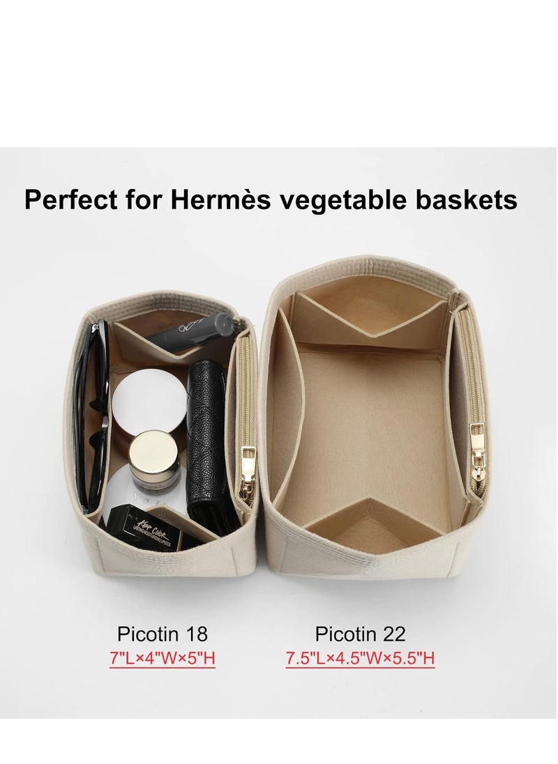 Skycare - Skycare Organizer Insert - Felt Handbag Dividers with Zippers, 6 Pockets Tote Bag Organizer Fits H Picotin 18 and Picotin 22. - Image 1