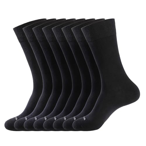 WANDER Men's Solid Dress Socks Cotton Black Men 8 Pairs Trouser Thin Classic Socks (Shoe Size:9-12, 8 Pairs Black) - Image 1